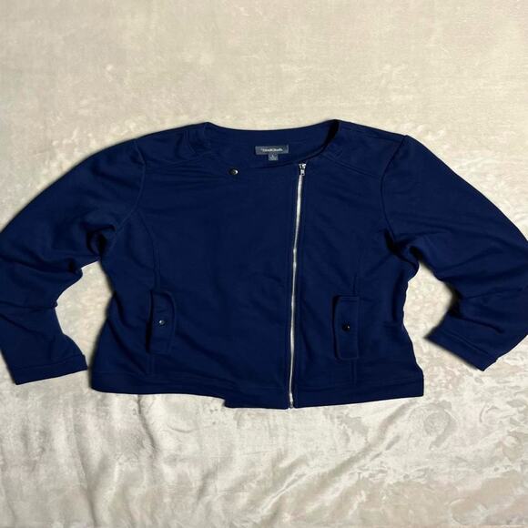 ModCloth Asymmetrical Unstructured Blazer Women's L Navy Jacket Modern Zipper - Picture 1 of 9
